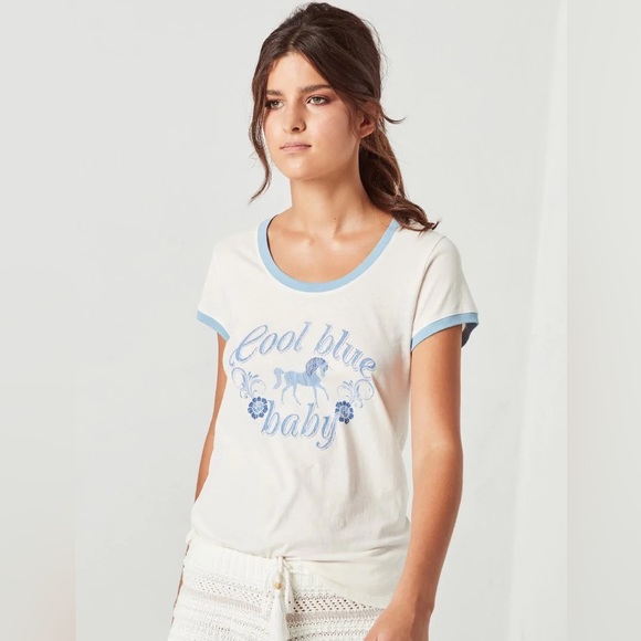 EUC Spell & the Gypsy Collective White Cool Blue Baby Tee - Picture 3 of 16